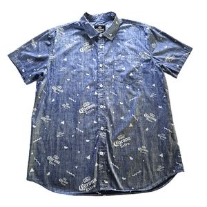 Vintage Men's Corona Extra Beer Hawaiian Button Down Shirt Size XL Blue